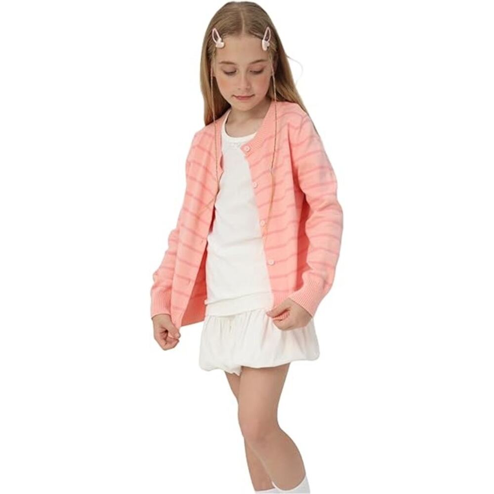 Girls Pink Striped Cardigan Sweater 11/12 yrs old Long Sleeve